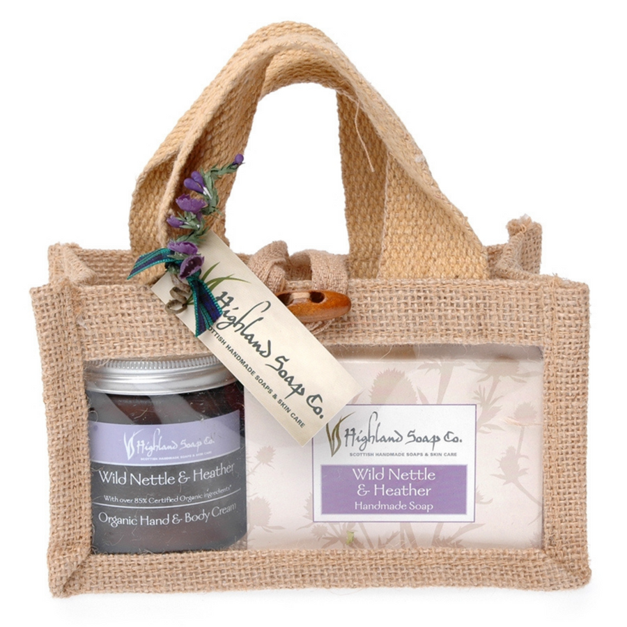 Scottish Highland Soap Company - Hand & Body Wild Nettle & Heather Cream with Soap Jute Bag Gift Set